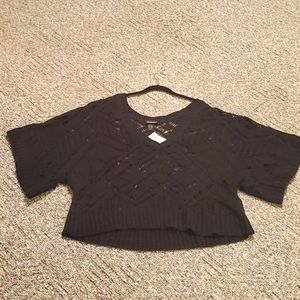 **NWT** V-Neck crochet black sweater